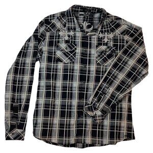 CJ Black Slim Fit Mens Shirt 2XL Plaid Button Up Long Sleeve Black